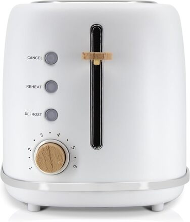 Тостер Briebe Nordic Set з широкими слотами та підставою для бургерів, 6 режимів підсмажування + Електричний чайник 1,7л, 2200W, BPA-free, Набір для сніданку, Скандинавський дизайн (Білий)