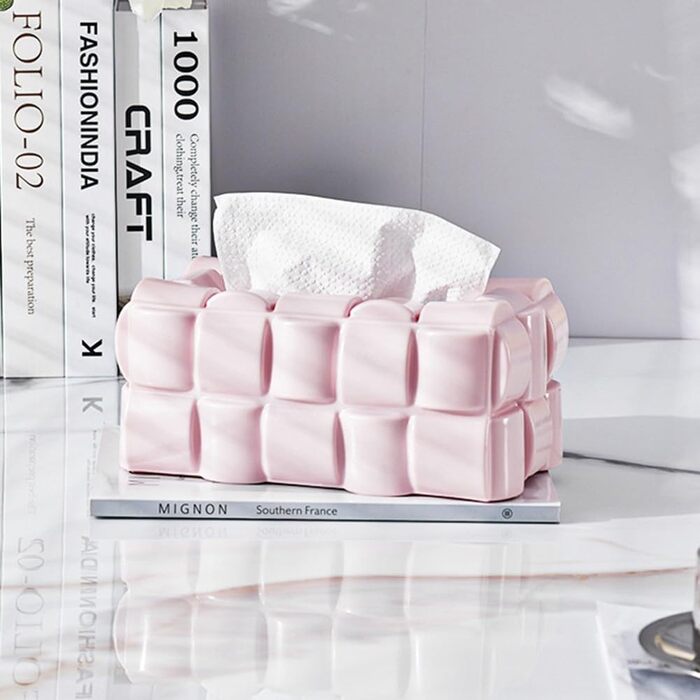 Carpango Tissue Box Holder, Multifunctional Waffle Tissue Box, Dispenser, Napkin Cover for Home, Office, Restaurant (Pink, Stylish, Rectangular, PET)