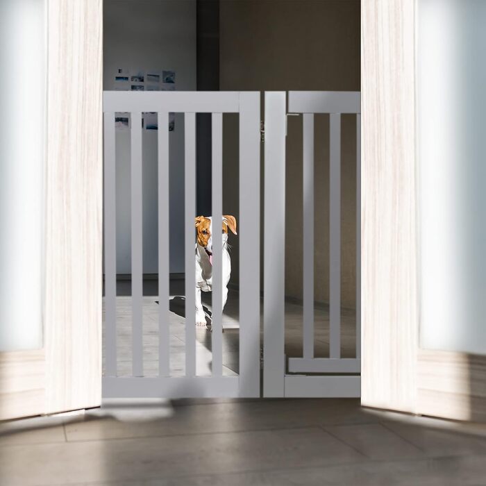 Захисне ворота для собак Relaxdays: сіре, самостійне, з дверцятами, 70x207 см, складне, на ніжках