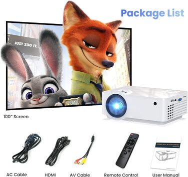 HOPVISION Beamer: Міні проектор Full HD 1080P з Bluetooth 5.1, 9500 Lumens, 4K підтримка, для дому та вулиці. Сумісний зі смартфоном, HDMI, USB, Pad, Fire Stick, PS5