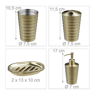 Relaxdays Gold Bathroom Set, 4-Piece, Matte Finish
