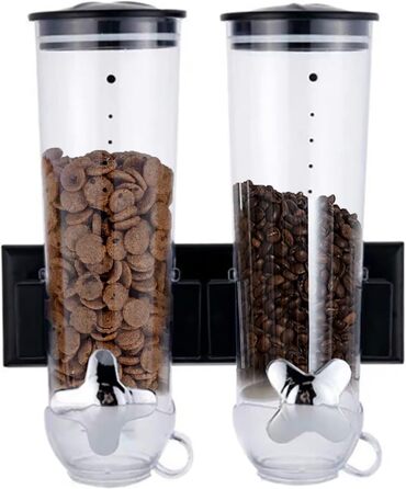 Futchoy Muesli Dispenser Double 3L Wall Mount Cereal Dispenser Corn Flakes Dispenser for Muesli, Corn Flakes, Cereals, Sweets, 29 x 15 x 30 cm (Black)