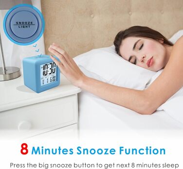 Цифровий туристичний годинник Plumeet з будильником, нічним світлом та великим дисплеєм (блакитний)