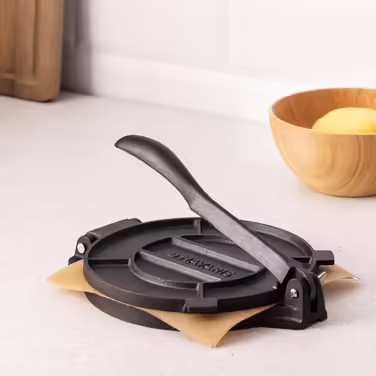 Navaris Cast Iron Tortilla Press Ø20cm - Taco Maker Tortilla Press - for homemade Roti Naan Wraps Quesadilla Pita - manual dough pressing machine