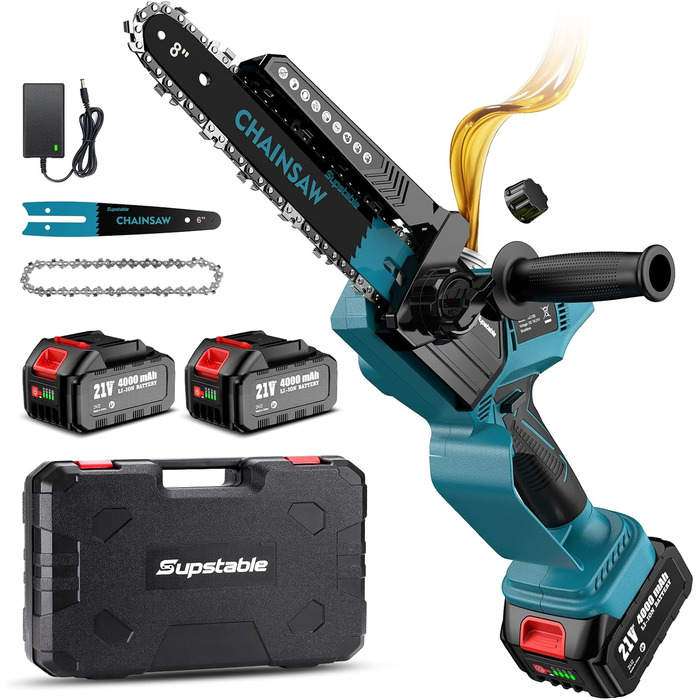 Акумуляторна міні-пила Supstable 8/6 дюймів, 8000mAh, 900W, з автоматичним змащенням, сумісна з Makita 18V, для різання гілок