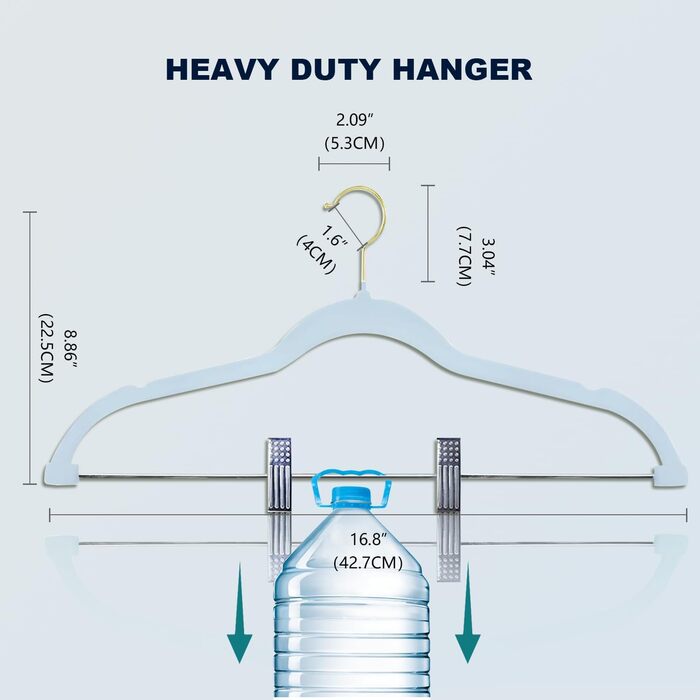 Набір вішалок для одягу Stormix 24 шт. з кліпсами, 42 см, для штанів, спідниць, суконь, курток, пальто (рожево-золоті гачки)