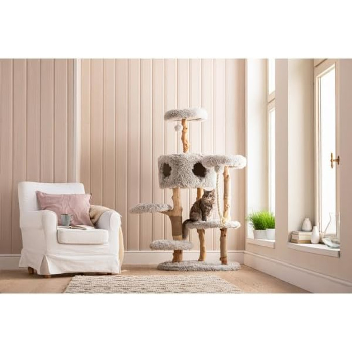 Преміум котячий будиночок Dehner Lovely з когтеточками | Будинок, лежанка, когтедрап | Дерево, плюш, сизаль | Для великих та маленьких котів | Стабільний, сучасний, сірий | 80 x 164 x 60 см