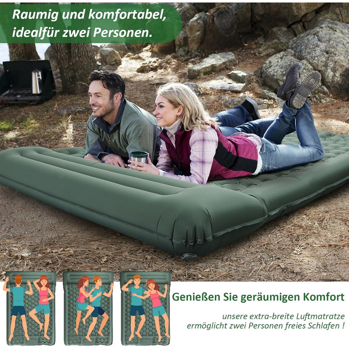 Каремат самонадувний Camping 2025, 12 см, з підголівником 16 см та помпою - для туризму, пляжу, кемпінгу. Ультралегкий, міцний