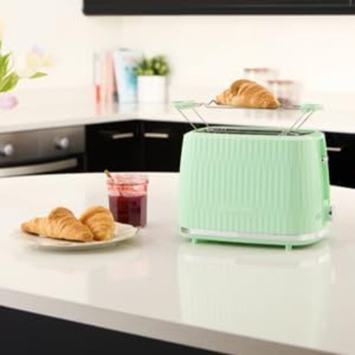 Тостер Russell Hobbs Eden з 6 рівнями підсмажування, підйомний механізм, функції розморожування, підігріву та зупинки, зйомний піддон для крихт, насадка для тостів, колір Pistazie (27374-56)