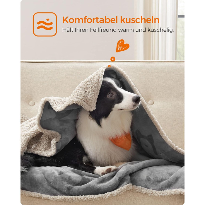 Водонепроникний коврик для собак Feandrea, Sherpa Fleece, 152 x 127 см, XL, сірий. Захист дивану, машинне прання