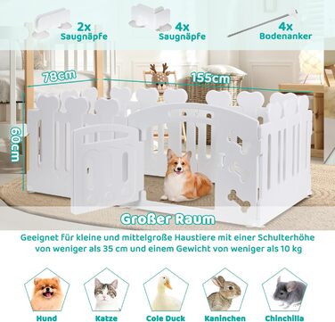 Laufstall для цуценят Mamizо 60 см, пластиковий загон для собак, з торцем та ґрунтами, сірий-білий (5+1)