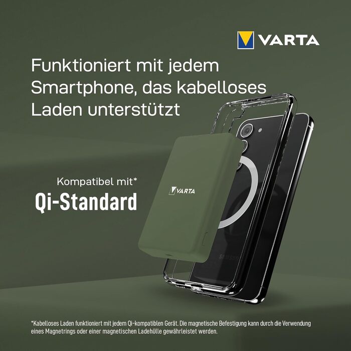 Повербанк VARTA Power Bank Energy 10000 mAh, 20W, USB-C та USB-A, Li-Polymer, з функцією Pass-Through, для 3 пристроїв, LED-індикація, зелений (Mag Pro 5000)