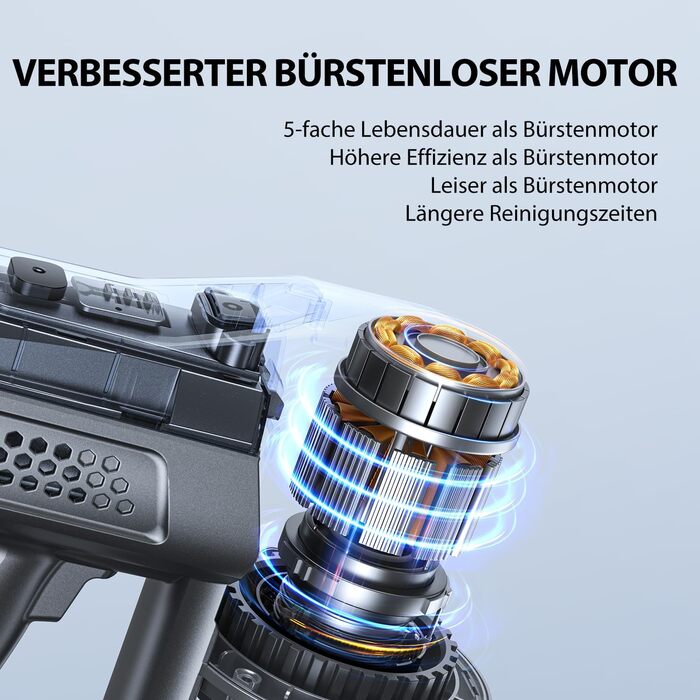 Greenote Бездротовий акумуляторний пилосос: 30 хв роботи, LED, насадка для щілин та м'яка щітка, паркування, для твердих поверхонь та шерсті тварин