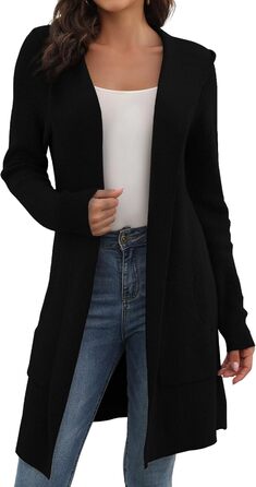 Жіноча довга куртка-кардиган без застібки JUOIANTANG, чорна, розмір XXL
