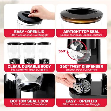 Набір контейнерів для зберігання круп та сухофруктів Sinceroduct (3 шт, 6л, чорний)