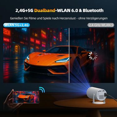 4K Міні проєктор Smart Beamers з WiFi 6, Bluetooth 5.0, поворотний 220°, Android 11.0 для дому та дітей. Підтримка HDMI, TV-Stick, USB, Laptop. Роздільна здатність 6-720p