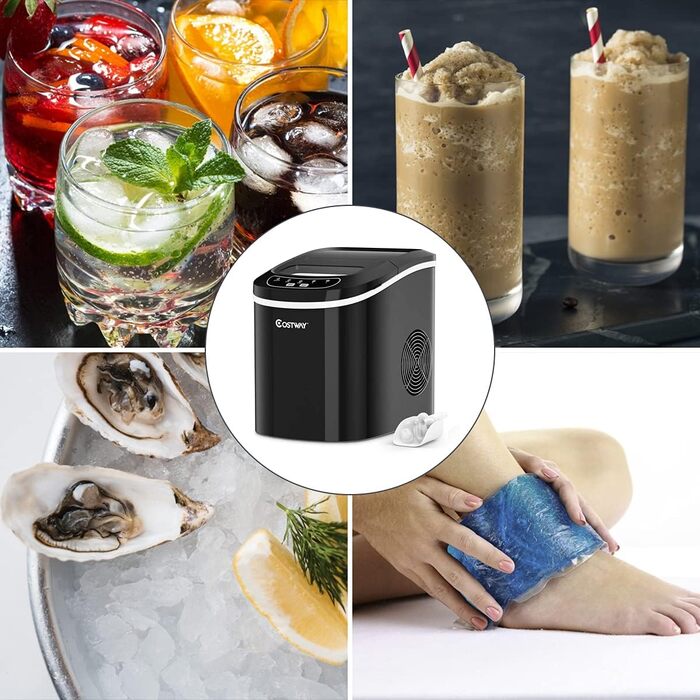Машина для приготування льоду RELAX4LIFE - Ice Maker для дому та офісу, чорний. Швидке приготування, 2 розміри кубиків льоду, 12 кг/24 год, 2.2 л резервуар для води