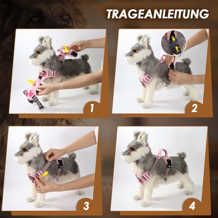 Нашийник для собак великих порід, шлейка з двома карабінами та зручною ручкою, регульована та світловідбиваюча, для щоденних тренувань (L), камуфляж рожевий