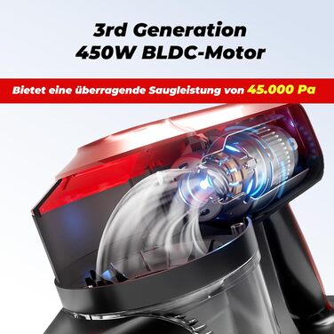 Акіта Бездротовий пилосос 30V 450W з акумулятором до 50 хвилин роботи, 3 режими всмоктування, ручний та стійкий, безщітковий цифровий двигун, літієва батарея, для килимів та шерсті тварин (V10A)