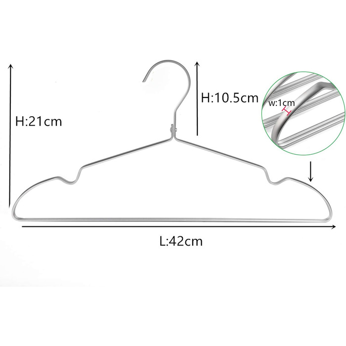 Amber Home 20-Piece 42cm Lightweight Aluminum Iron Clothes Hangers, Matte Silver Metal Clothes Hangers with Non-Slip Groove for Suit, T-Shirt, Shirt, Jacket, Dress, Pants, Robust and Lightweight