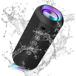 Портативна Bluetooth колонка Ortizan з RGB підсвічуванням, IPX7, 30 годин роботи, Bass Boost, TWS, AUX, TF картка, мікрофон (чорний)