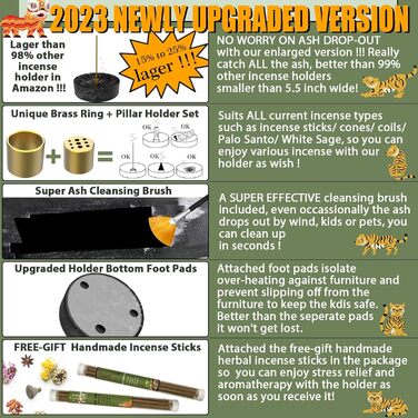 Incense Holder, Marble Incense Burner 2023 Upgraded Large incense holder for incense cones, Palo Santo cones, incense ash catcher with incense sticks as a gift (Black)