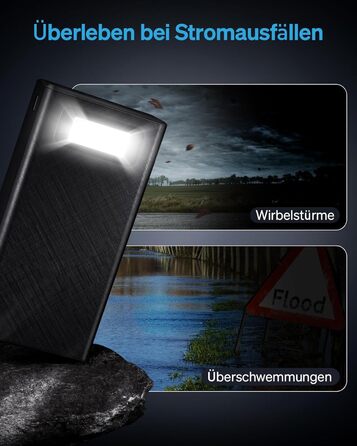 Портативний повербанк 50000 мАг з 5 виходами та 2 входами, швидка зарядка 22,5 Вт, ліхтарик, чорний