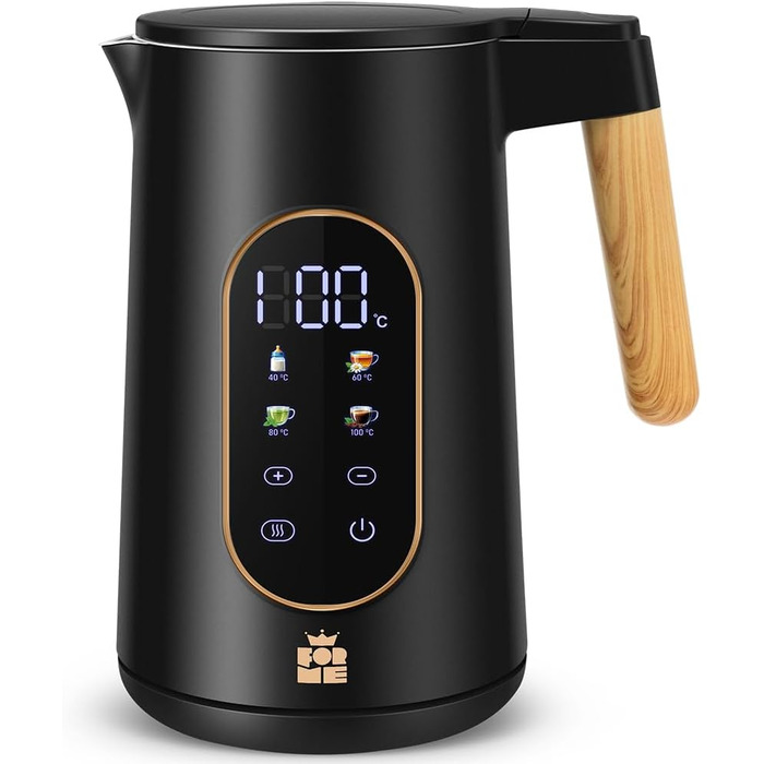 ForMe Stainless Steel Kettle 1.7 L with Temperature Setting, Temperature Selection 40-100°C, LED Digital Temperature Display, Adjustable Kettle, Tea Pot/Kettle, Keep-Warm Function, BPA Free