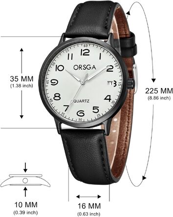 Аналоговий класичний годинник CIVO унісекс з шкіряним ремінцем, великими цифрами та люмінесцентними стрілками, чорний (w1)