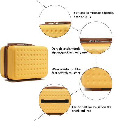 Чемодан-валіза KONO з жорсткою оболонкою, 76x50x31 см, білий (жовтий, косметичка)