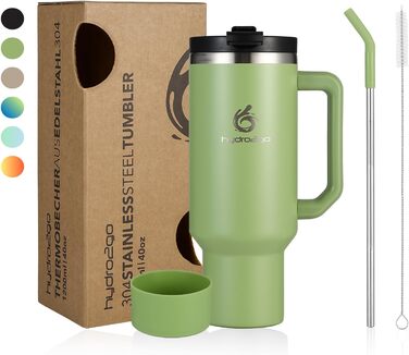 Термокружка Hydro2Go з трубочкою – BPA-free, придатна для миття в посудомийній машині, 10 год гаряче/12 год холодне, для приготування напоїв на винос (Green Tea, 1200 мл)