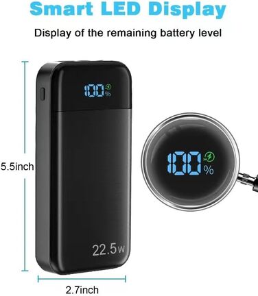 Power Bank 27000mAh 22.5W PD3.0 QC4.0 USB-C: Зовнішній акумулятор для смартфонів, планшетів та інших пристроїв з LCD дисплеєм