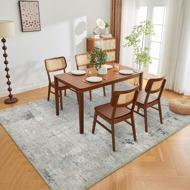 Килим для вітальні блакитний вінтажний меланжевий з ефектом вицвітання, короткий ворс, килими, прання, нековзкі килими для спальні (200x300 см, зелено-сірий)