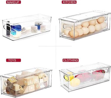 Refrigerator Organizer Drawer Set with Handle, 3-Piece Stackable Kitchen Storage Boxes with Pull-Out Drawer & Lid for Vegetables, Berries, Meat | PET Plastic Food Storage Containers