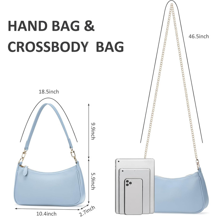 Сумка жіноча WantGor Clutch Tote через плече міні Hobo Bag блакитна екошкіра ретро