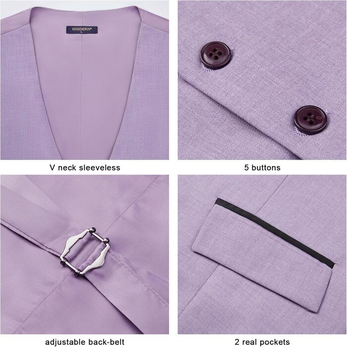 Елегантна жилетка для чоловіків HISDERN: весільна, класична, однотонна, для ділового стилю та вечірніх заходів (сіро-фіолетовий, 3XL)