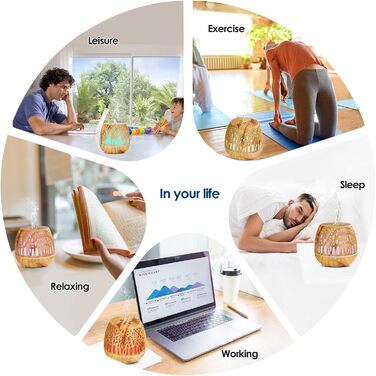 Дифузор Aroma Simpeak 400 мл, ультразвуковий аромадифузор з дерева для ефірних олій, зволожувач повітря з пультом дистанційного керування - дерев'яна різьба, світло-коричневий, легке дерево