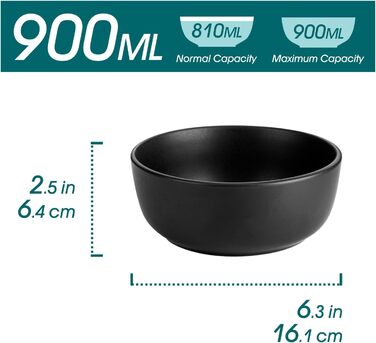 Набір супових та салатних мисок Vancasso PLAYA, 6 шт., 0.9 л, чорний, кераміка