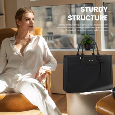 LOVEVOOK 17-Inch Laptop Bag Black Handbag Women's Large Shopper Leather Tote Bag Work Bag Shoulder Bags Briefcase College Teacher Bag Shoulder for Business School