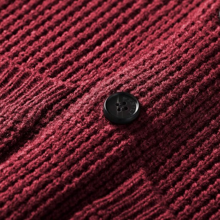 Чоловічий светр з коміром-шарфом, в'язаний візерунок, ґудзикова застібка, мериносова вовна, 5XL, бордовий колір