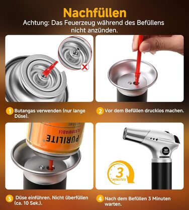 Кулінарний пальник Ankway для карамелізації та фламбування, газовий пальник для Крем-брюле з замком безпеки, регульований, сріблястий (бутан не входить)