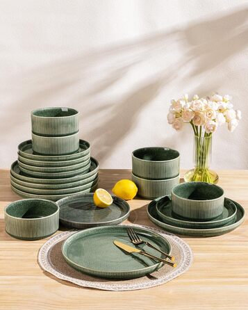 Набір посуду GBhome з каменю, 18 предметів, ручна робота, для 6 осіб, стійкий до миття в посудомийній машині та мікрохвильовій печі, набір тарілок та мисок