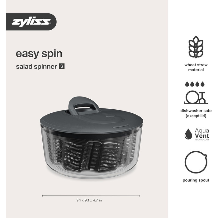 Салатозбирач Zyliss Easy Spin 6L з мотузковим приводом, сірий, BPA-free