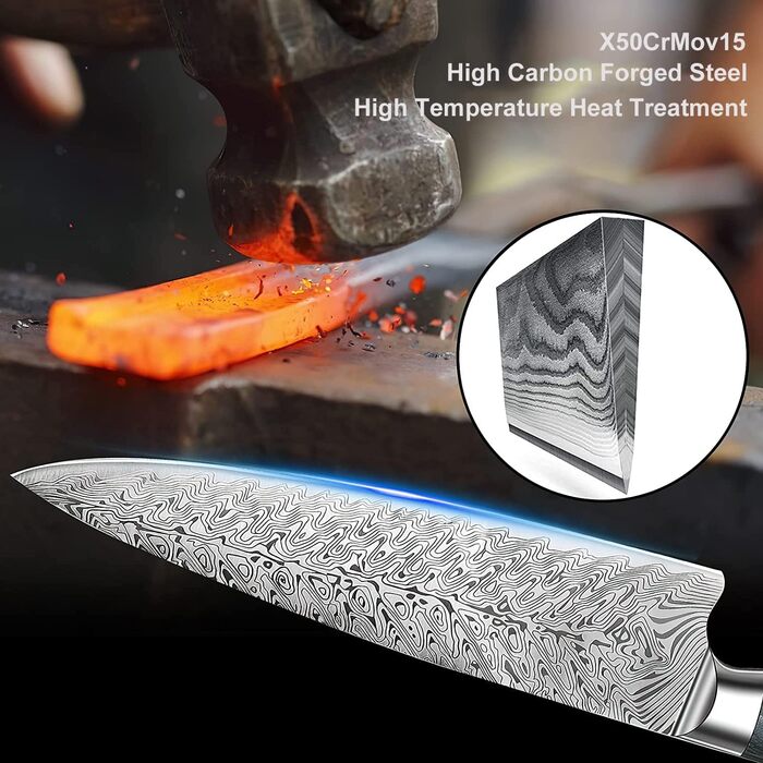 Ніж Santoku AIRENA 7 дюймів - Японський стиль, високоякісна сталь X50CrMov15, повний хвостовик, ергономічна ручка, подарункова коробка