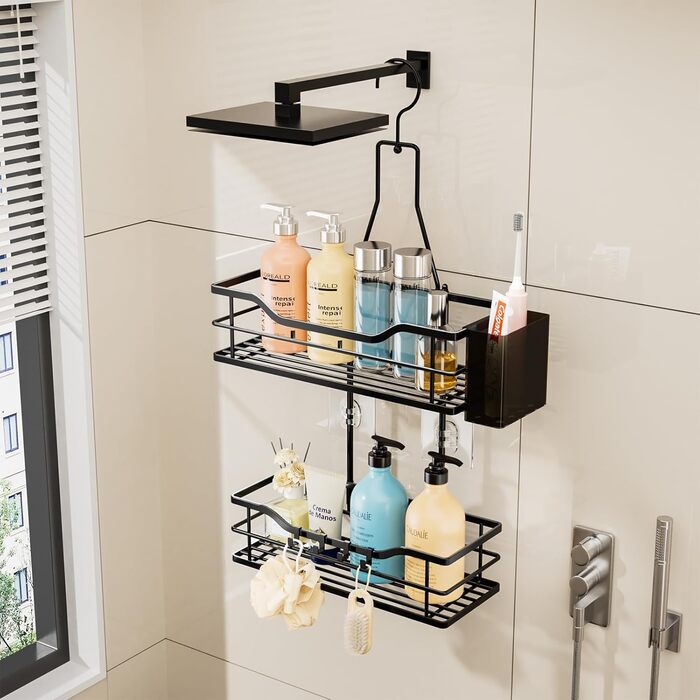 HapiRm Shower Shelf - Hanging Shower Rack 360° Adjustable Hook for Bathroom with 4 Hooks, Hanging Shower Caddy for Shampoo, Conditioner, and Bathroom Storage