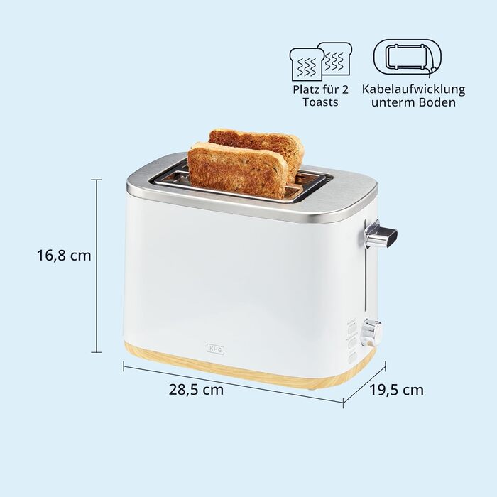 Набір чайник та тостер KHG | 2.200 Вт, 800 Вт | 1,7 л, 2 тости | з фільтром від накипу та крихкозбирачем | Білий з імітацією дерева