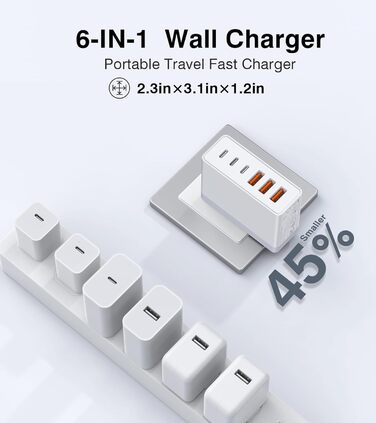 Зарядний пристрій USB-C 120W з USB-A (4 порти) PD3.0 для MacBook Air, iPhone 17/16/15/14 Pro/Pro Max, Samsung та інших пристроїв – білий