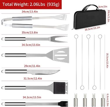 Набір гриля JUSTHERE 15 предметів: шампури, щипці, лопатки з нержавіючої сталі. Професійний аксесуар для BBQ, кемпінгу та дому. Чудовий подарунок для чоловіків