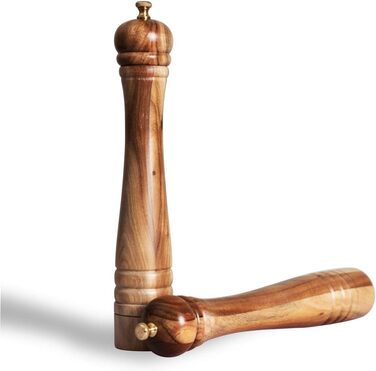 DeroTeno Salt and Pepper Grinder Set, Pepper Grinder with Stainless Steel Grinder, Salt Grinder with Ceramic Grinder, Acacia Wood, H 30 cm