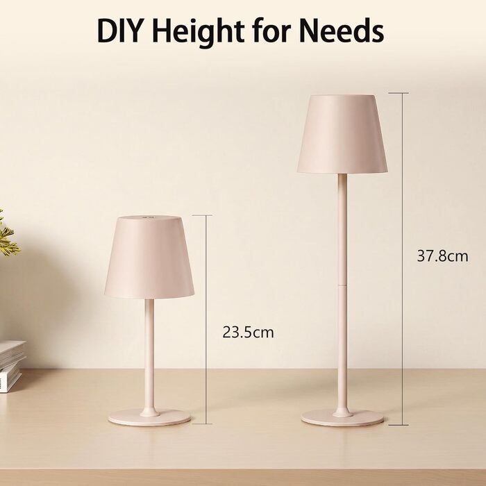 Настільна лампа бездротова LED акумуляторна рожево-бежева для дому та вулиці, диммується, металева IP54